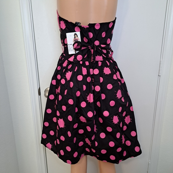 Dead Threads Goth Dress 1950s Retro Style Pink Black Paint Splatter Polka Dots M - Picture 12 of 12